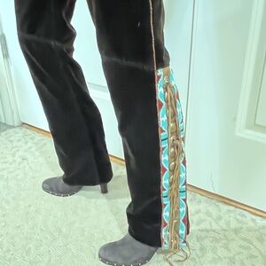 RALPH LAUREN brown Velvet Pants with leather/ beading/ grommet  detail